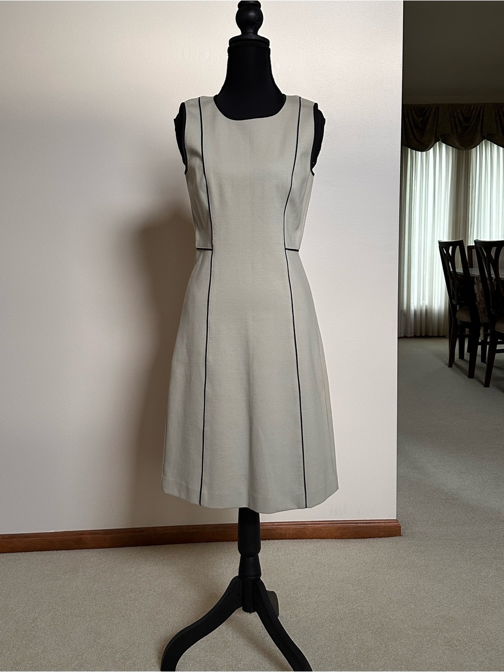Donna Karan Gray Midi Dress with Black Piping